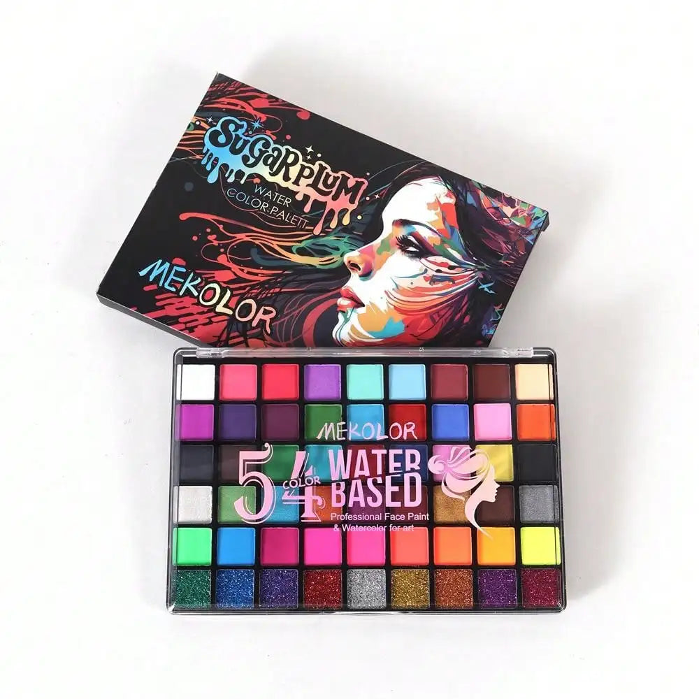 1 box of 54-color face painting set, water-activated eyeliner palette, main makeup, palette paint powder, professional face paint.-Serilas