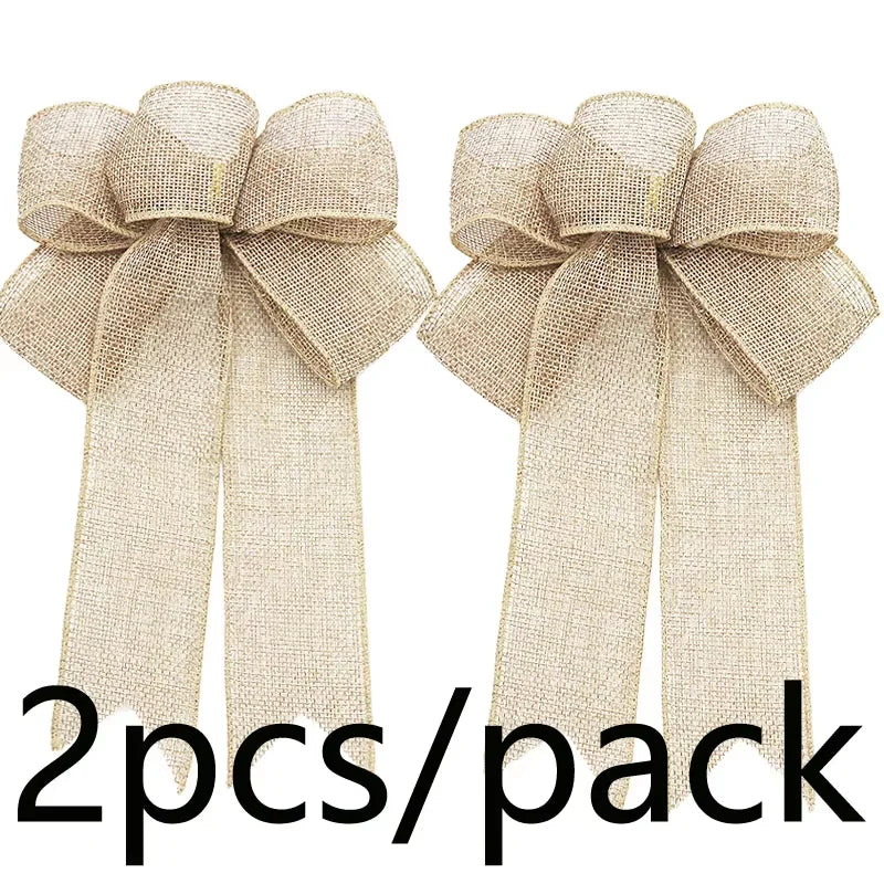 ?2pcs/pack?Christmas Tree Wreath Decoration Butterfly Knot Linen Butterfly Knot Christmas Tree Decoration DIY Handmade Materials-Serilas