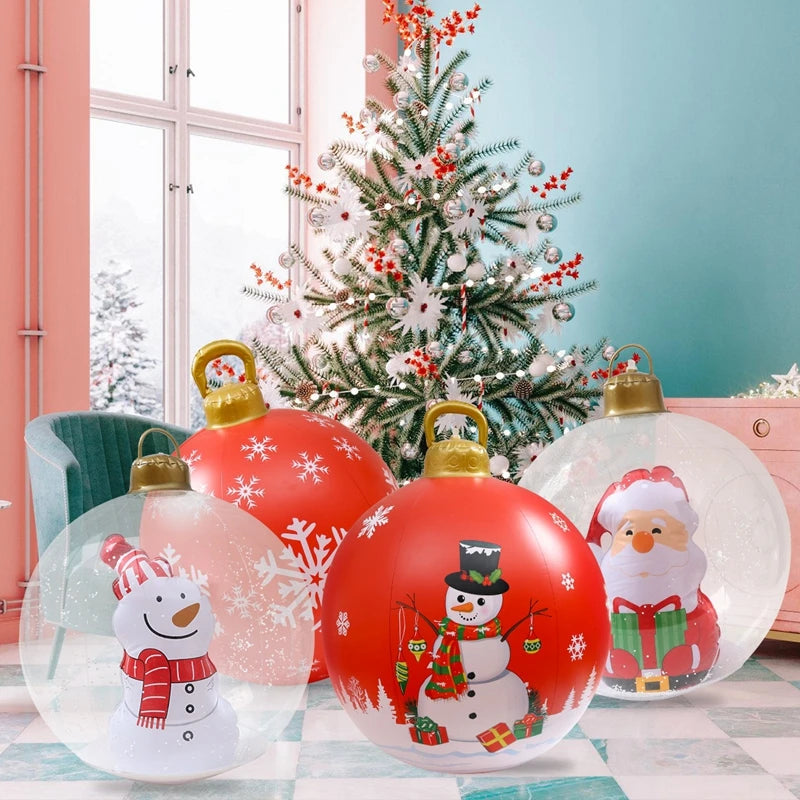 Christmas Giant Inflatable Christmas Ball Outdoor Inflatable Decor Snowman Santa Claus PVC Inflatable Decorated Transparent Ball-Serilas