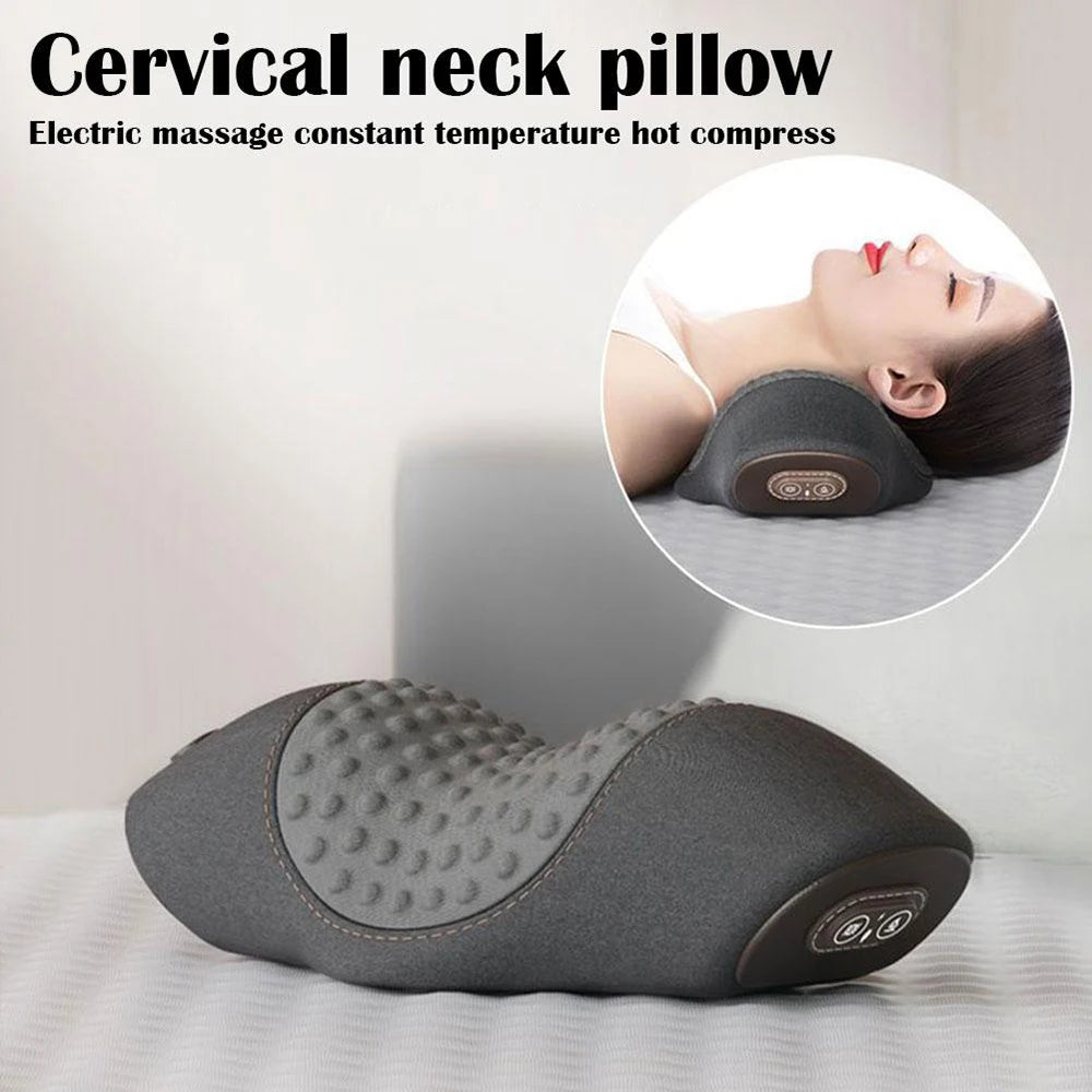 Electric Neck Massage Pillow Heating Vibration Neck Massager Back Cervical Traction Relax Sleeping Memory Foam Spine Support-Serilas