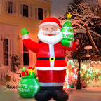 1.2/1.8m Inflatable Santa Claus Holding Christmas Tree Gift Bags Outdoor Decoration with LED Lights Blowing up Toys Garden Decor-Serilas