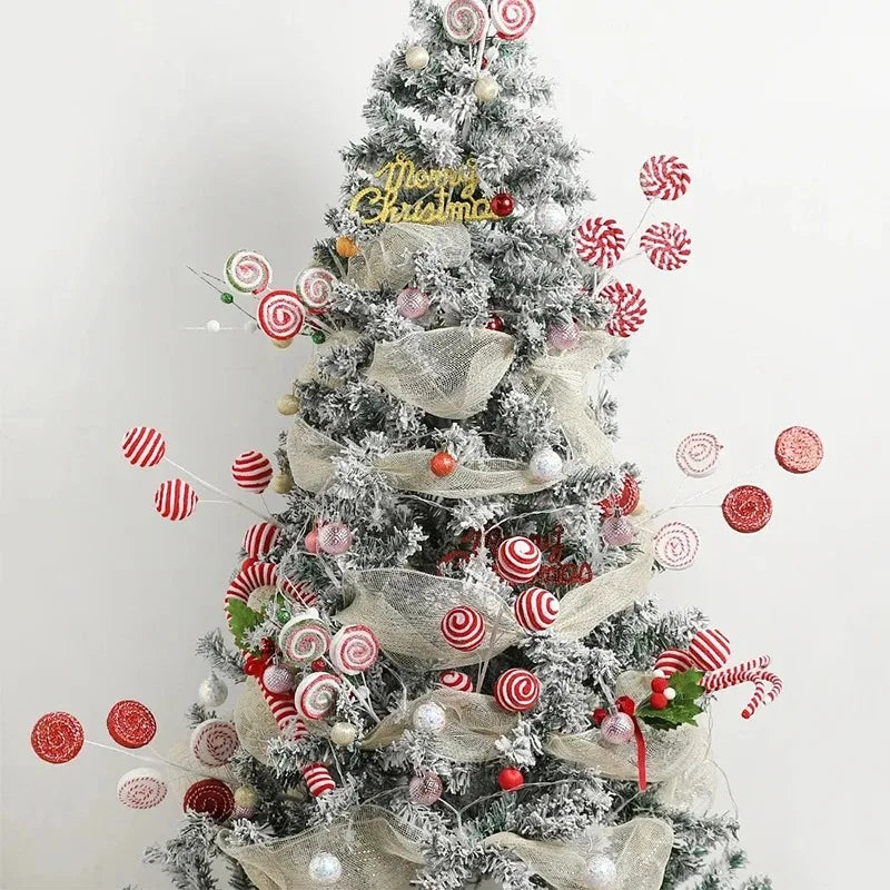 Christmas Decorations Candy Snow Berries Artificial Bouquet Xmas Tree Pendant Ornament Home Decor New Year 2025 Gift Accessories-Serilas