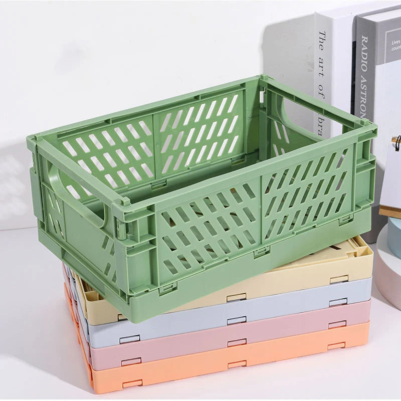 5 Color Organizing Storage Baskets Case Folding Student Desktop Basket Tape Stationery Plastic Foldable Container Storage Box-Serilas