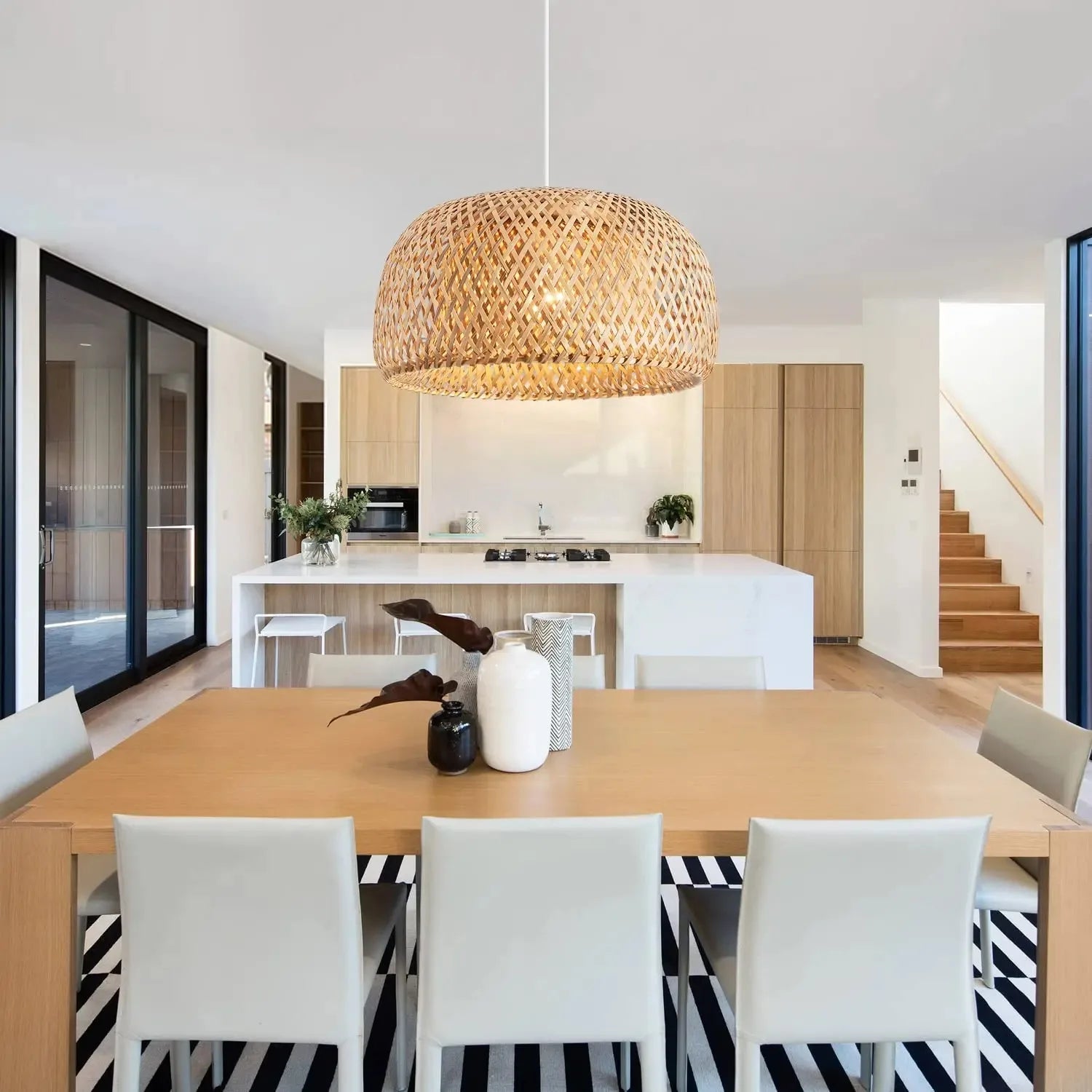 Bamboo Lantern Pendant Lamp Natural Rattan Wicker E27 Chandeliers Hand-Woven Bamboo Lampshades Lighting Fixtures Hanging Light-Serilas