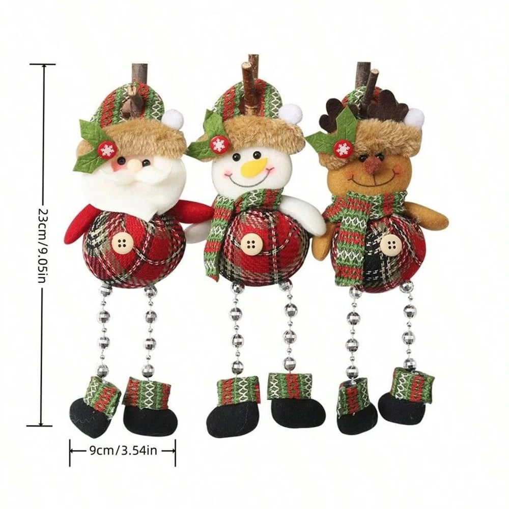 Christmas Tree Decorations, Plush Hanging Ornaments for Holiday Party, Santa Claus Snowman Reindeer Christmas Home Decoration-Serilas