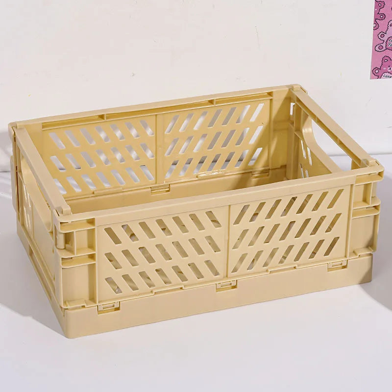 5 Color Organizing Storage Baskets Case Folding Student Desktop Basket Tape Stationery Plastic Foldable Container Storage Box-Serilas