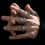 7Pcs/Set New Retro Hip-hop Dark Style Skull Spider Infinity Ring Creative Personal Metal Snake Ring Set-Serilas