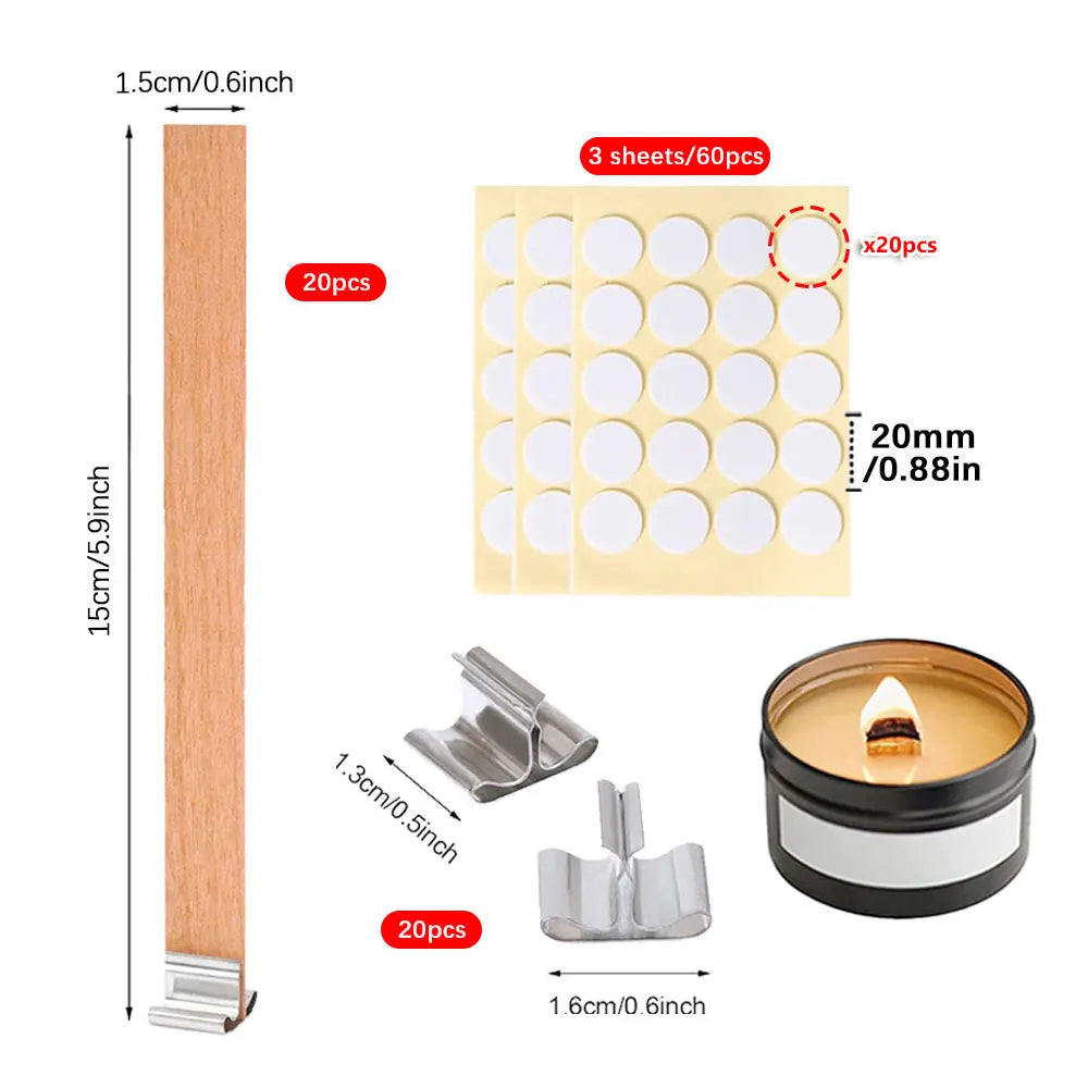 100Pcs Wooden Wick Stick with Base Candle Making Tools Multi Size Candlewick for Scented Candles Wedding Decor DIY Birthday Gift-Serilas