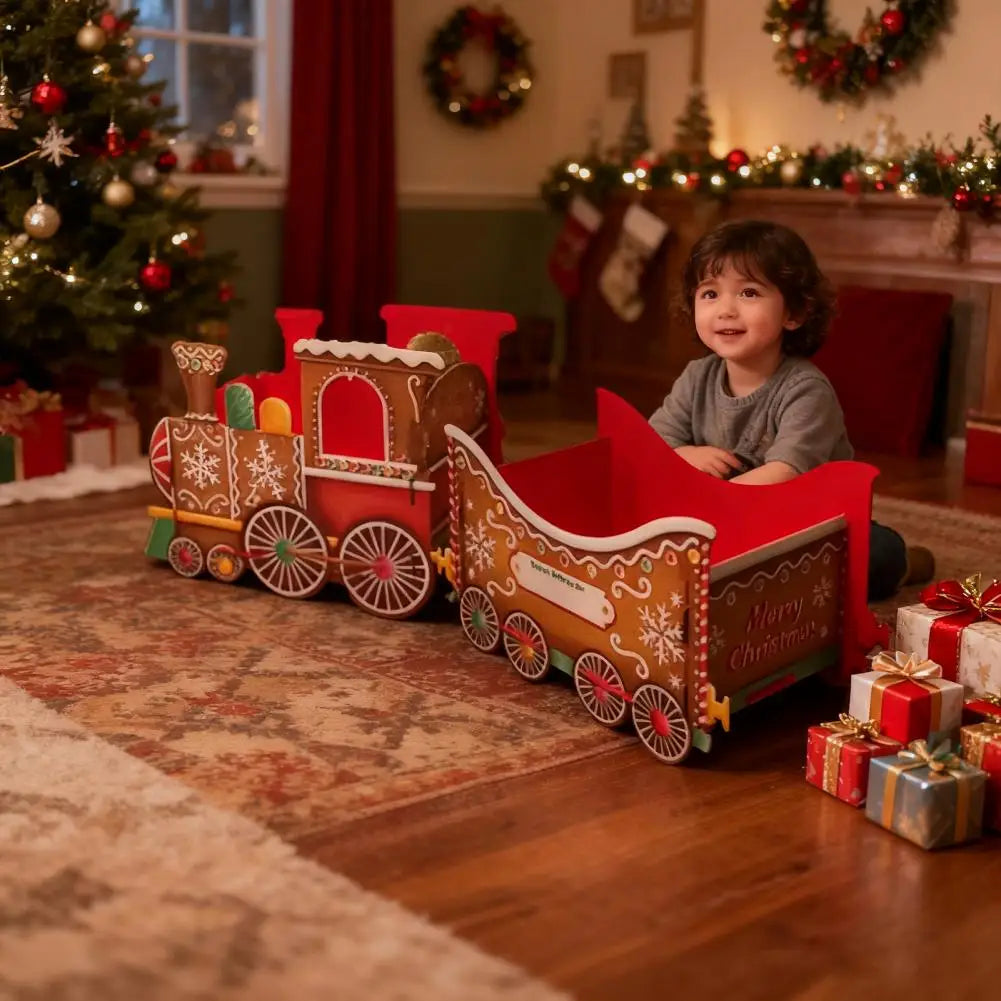 Christmas Gift Train Christmas Train Decoration Festive Christmas Train Toy Set with Santa Gift Boxes Gingerbread Ornaments-Serilas