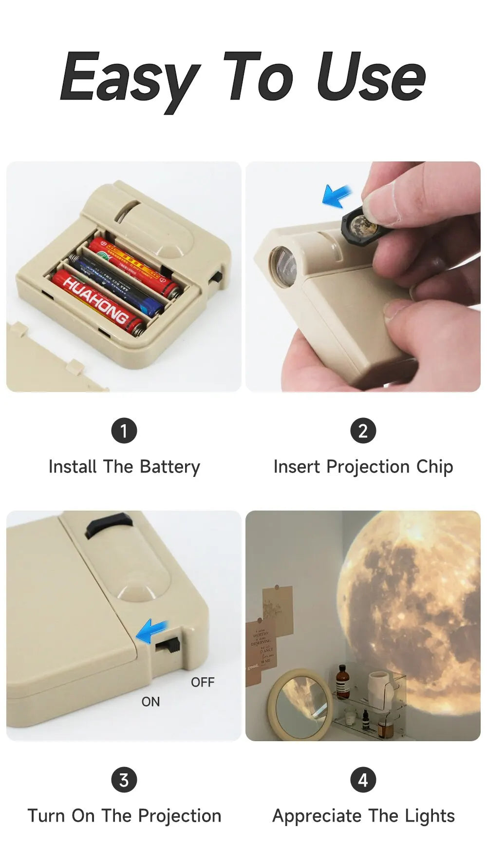 Ins Moon Projector Light Background Projector Photo Props Birthday Party Decoration Wall Lights Bedroom Decoration Night Light-Serilas