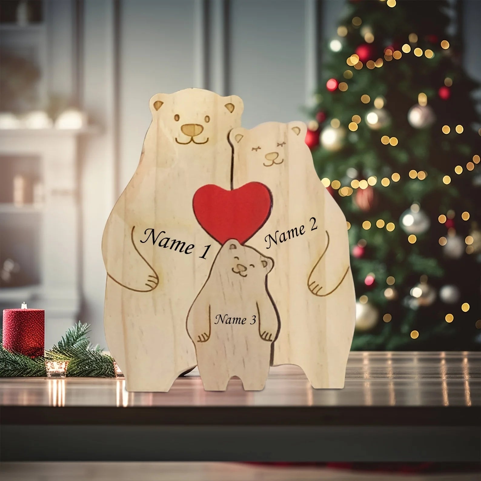 Personalized Family Bear Puzzle Decor Custom Names Fits 2-6 Names Rustic Wooden Bears Seasonal Décor for Mother's & Father's Day-Serilas