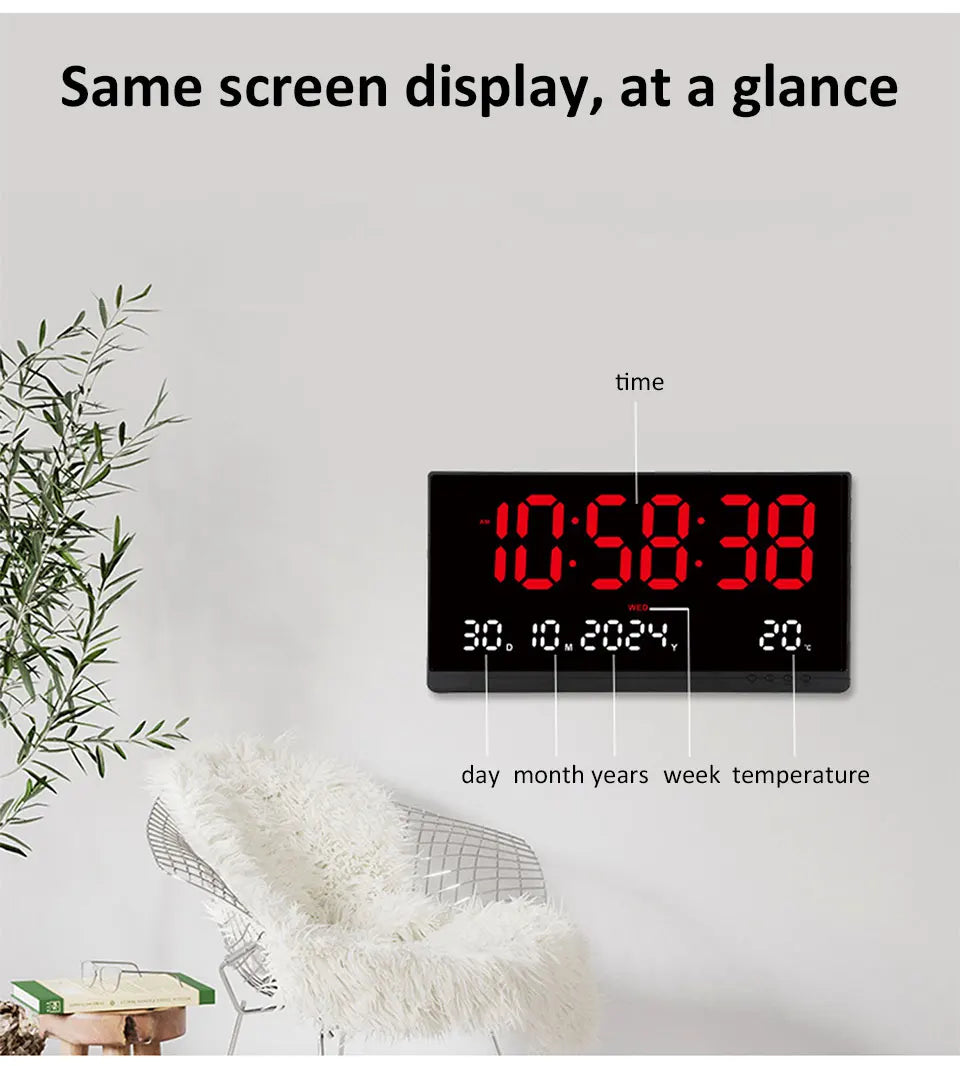 21 Inch Large Digital Wall Clock Large LED Screen Display Clock with Time/Date/Week/Temperature 12/24H Adjustable Brightness-Serilas