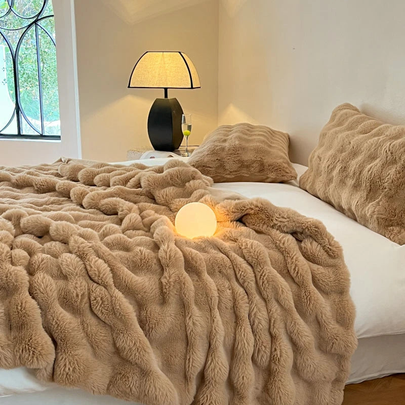 Luxury Faux Fur Rabbit Fur Thickened Blanket, Winter Soft Blanket Throw for Home Bed Sofa Cover 100X150cm 150X200cm 200X230cm-Serilas
