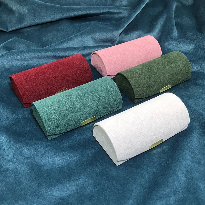 High-quality Velvet Portable Jewelry Storage Box Semi Circular Small Jewelry Packaging Box Ring Bracelet And Earring Storage box-Serilas