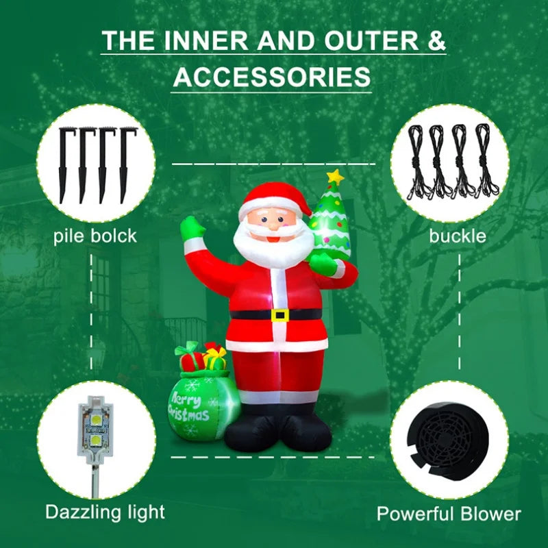 1.2/1.8m Inflatable Santa Claus Holding Christmas Tree Gift Bags Outdoor Decoration with LED Lights Blowing up Toys Garden Decor-Serilas