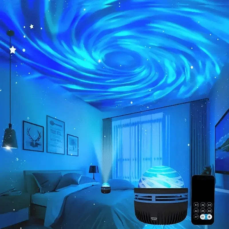 LED Projector - 2-in-1 Northern Lights & Ocean Wave Night Lamp with Remote, 14 Vibrant Effects, Powered via Supplied Cable, Idea-Serilas