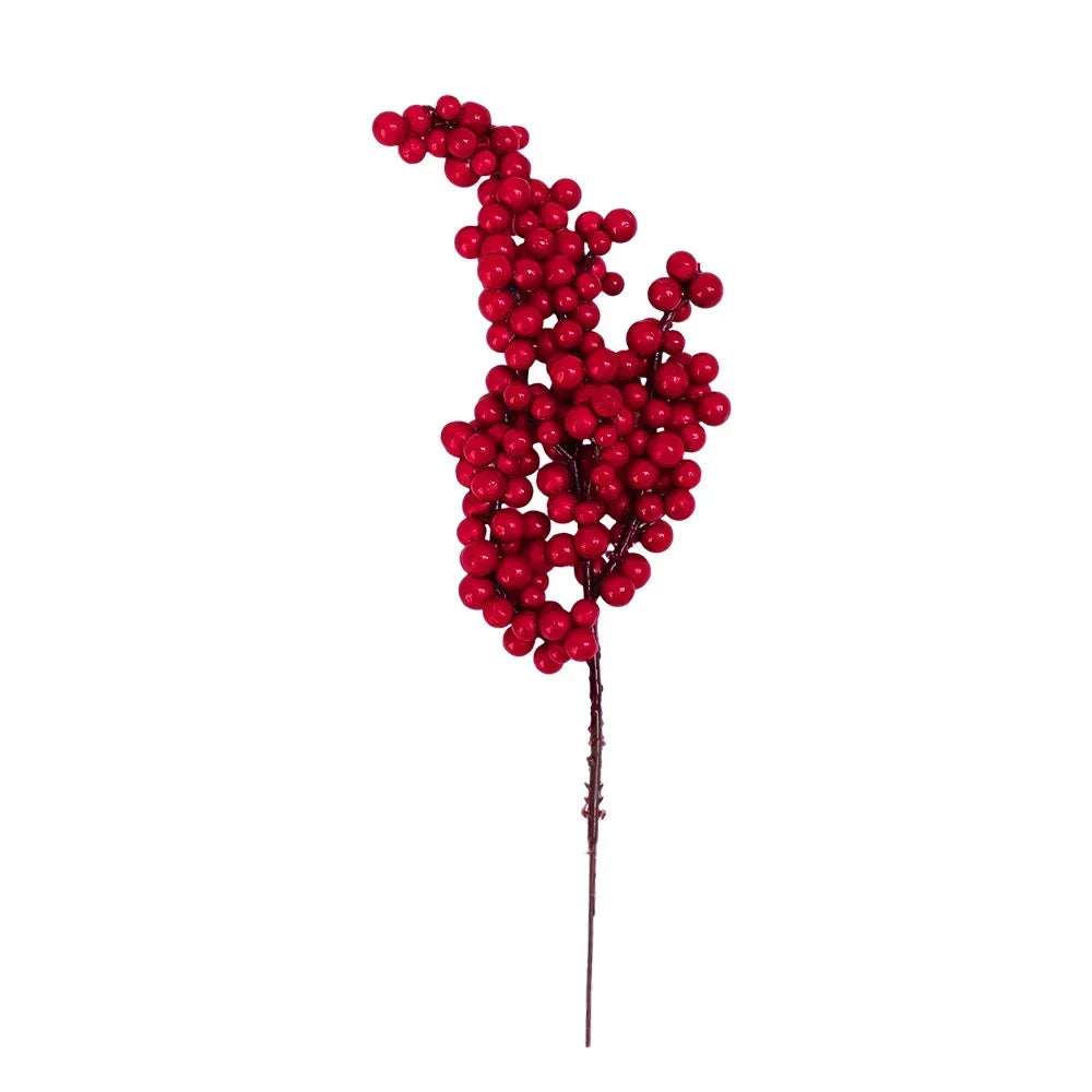 Christmas Red Berries Branch  Artificial Holly Berry Stamen Wreath DIY Foam Fake Flower Ornaments for Xmas Tree Party Home Decor-Serilas