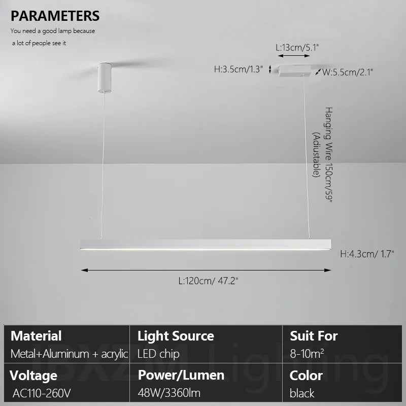 Modern LED linear chandelier for dining room office white bar pendant lights kitchen island lighting black minimalist lamp