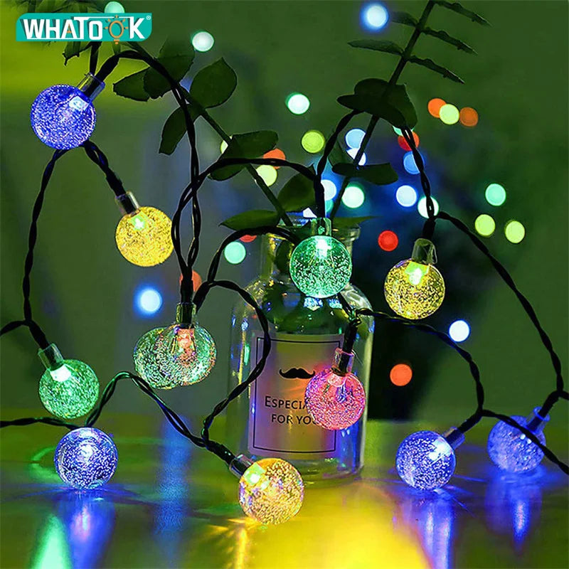 LED Solar String Lights Outdoor Waterproof Bubble Beads Fairy String Light 8 Modes Garden Wedding Party Christmas Decoration-Serilas
