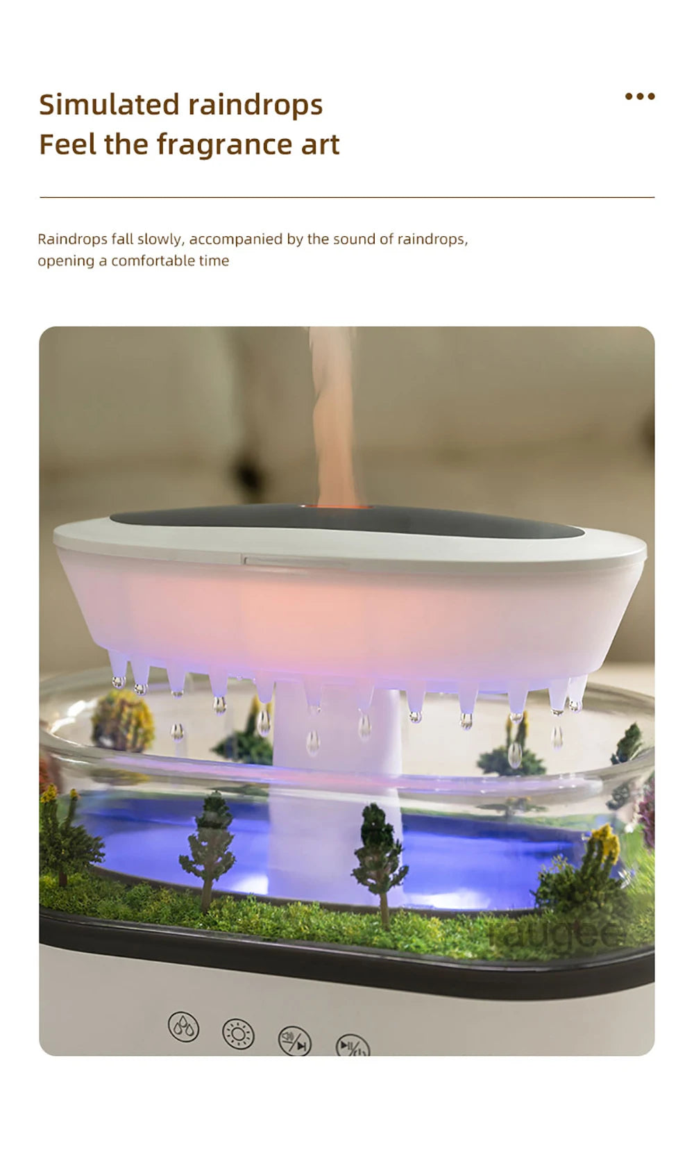 Aroma Air Humidifier Fragrance Essential Oil Diffuser for Home Raindrop Model Aroma Diffuser Humidifier with LED Colorful Light-Serilas