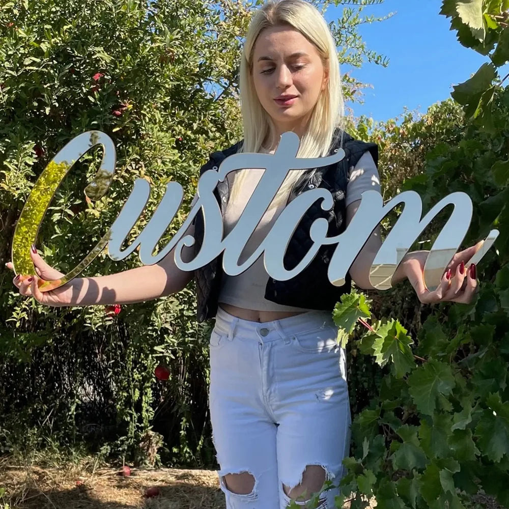 Personalized Custom Baby Name Sign Decor Acrylic Mirror Gold Wood Wall Signs Baby Shower Nursery Decor Wedding Party Plaque Gift-Serilas