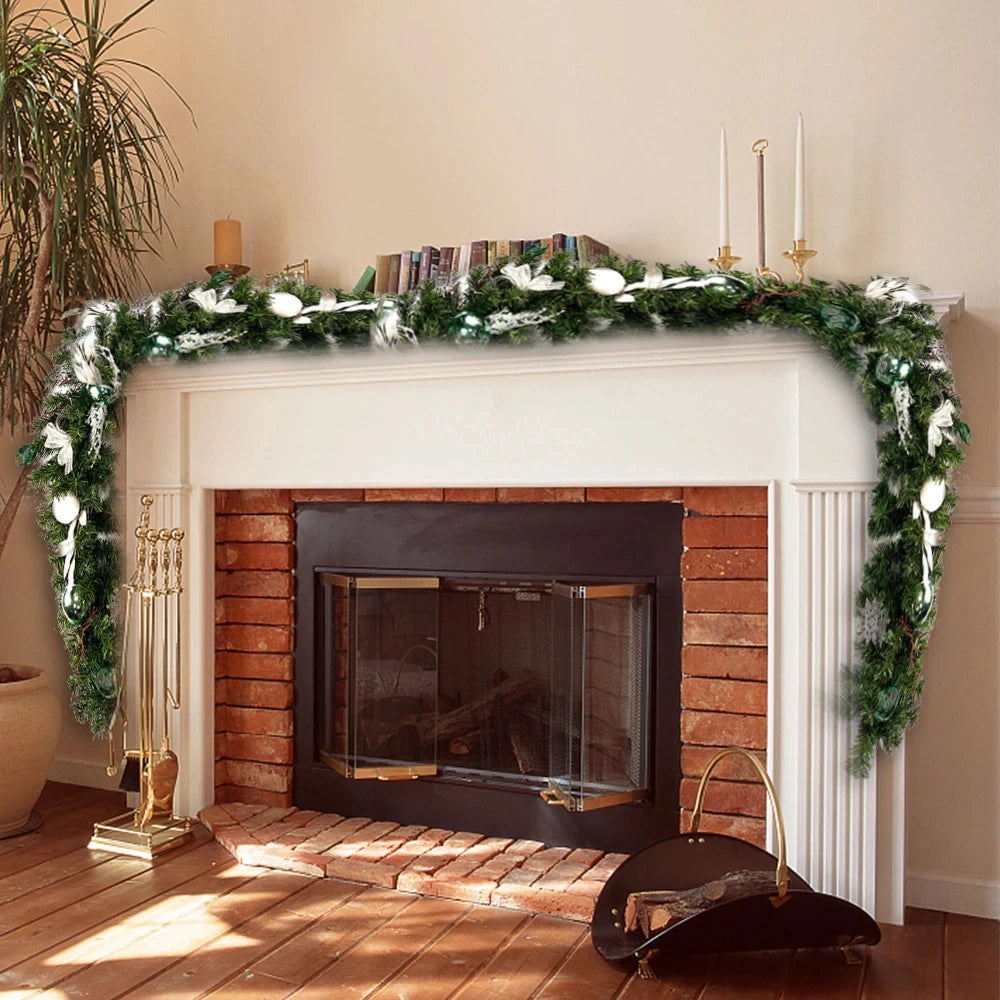 9 FT Long Christmas Garland Flexible PVC Hanging Pendant Artificial Christmas Garlands with Bowknot for Stairs Railing Fireplace-Serilas