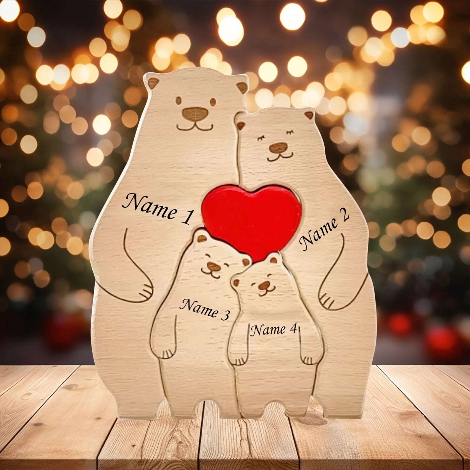 Personalized Family Bear Puzzle Decor Custom Names Fits 2-6 Names Rustic Wooden Bears Seasonal Décor for Mother's & Father's Day-Serilas