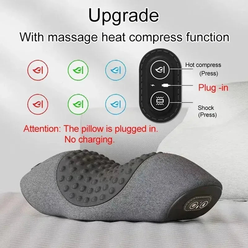 Electric Neck Massage Pillow Heating Vibration Neck Massager Back Cervical Traction Relax Sleeping Memory Foam Spine Support-Serilas