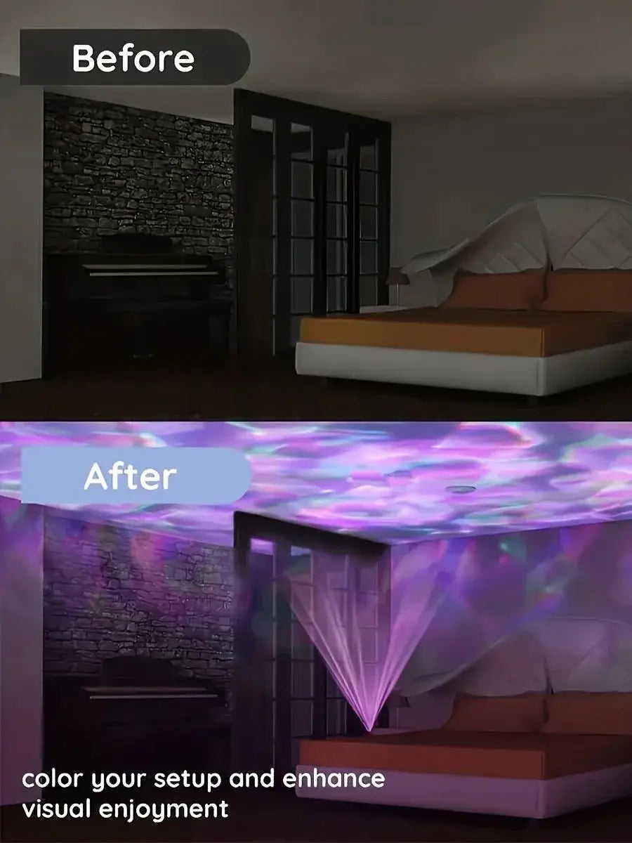 LED Projector - 2-in-1 Northern Lights & Ocean Wave Night Lamp with Remote, 14 Vibrant Effects, Powered via Supplied Cable, Idea-Serilas