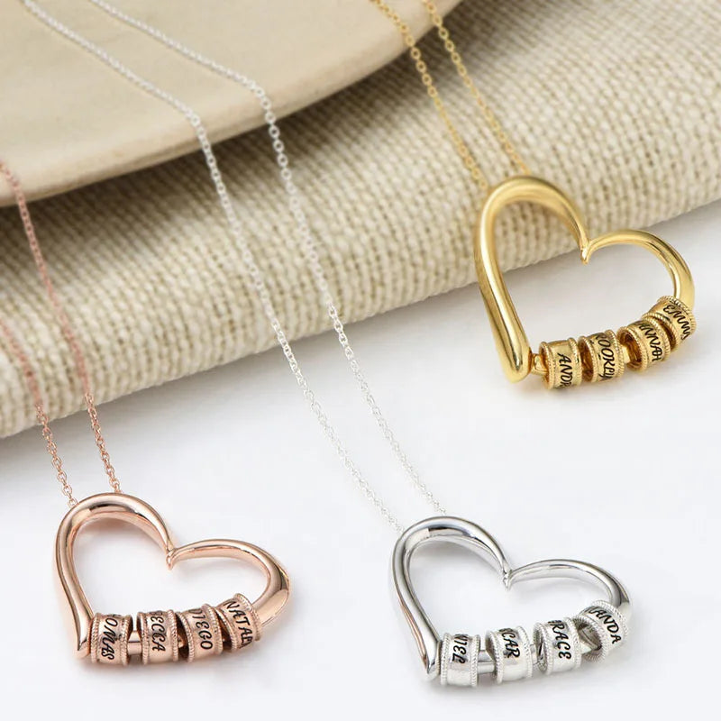 Fashion Personalized Name Heart Necklace Custom Letter Beads Necklace Love Heart Pendant for Women Family Mother's day Gift-Serilas