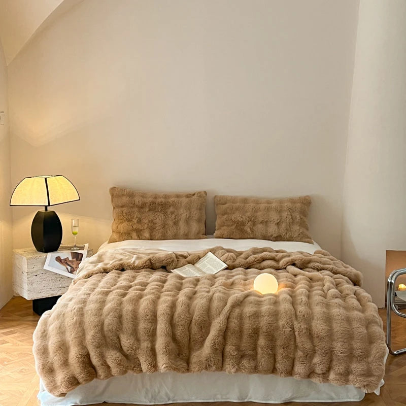 Luxury Faux Fur Rabbit Fur Thickened Blanket, Winter Soft Blanket Throw for Home Bed Sofa Cover 100X150cm 150X200cm 200X230cm-Serilas