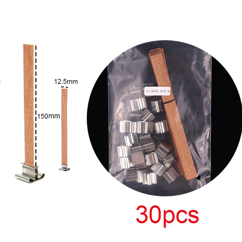 30pcs Wooden Candles Wick for DIY Paraffin Candle Jar Making Kit Candle Core with Clip Base Handmade Smokeless Candle Wick Cores-Serilas