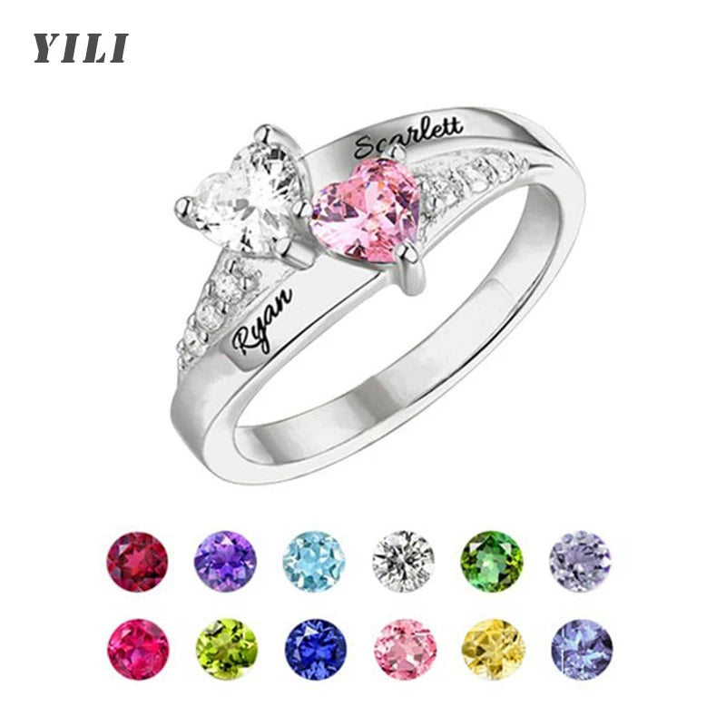 Personalized Name Ring with 1-8 Birthstones Custom Names Birthstone Rings Family Ring Jewelry Gifts for Women Mother Daughter-Serilas