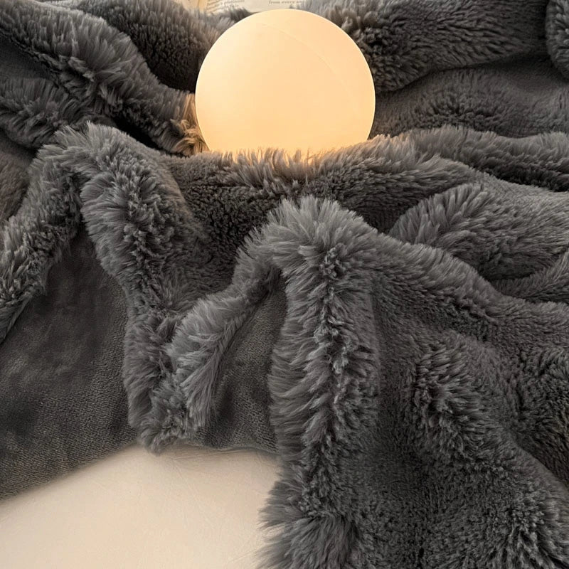 Luxury Faux Fur Rabbit Fur Thickened Blanket, Winter Soft Blanket Throw for Home Bed Sofa Cover 100X150cm 150X200cm 200X230cm-Serilas