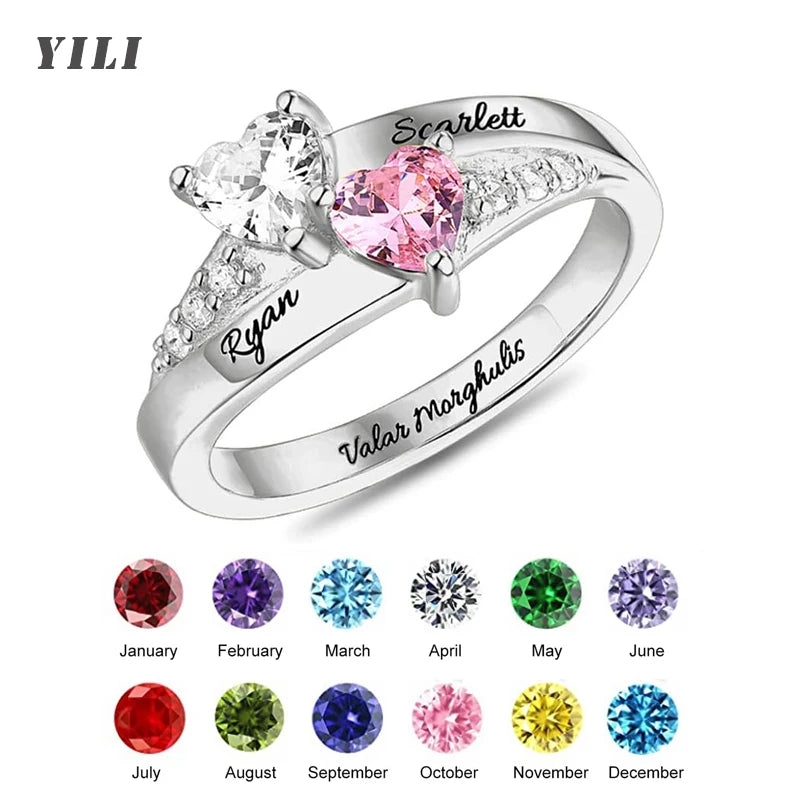 Personalized Name Ring with 1-8 Birthstones Custom Names Birthstone Rings Family Ring Jewelry Gifts for Women Mother Daughter-Serilas