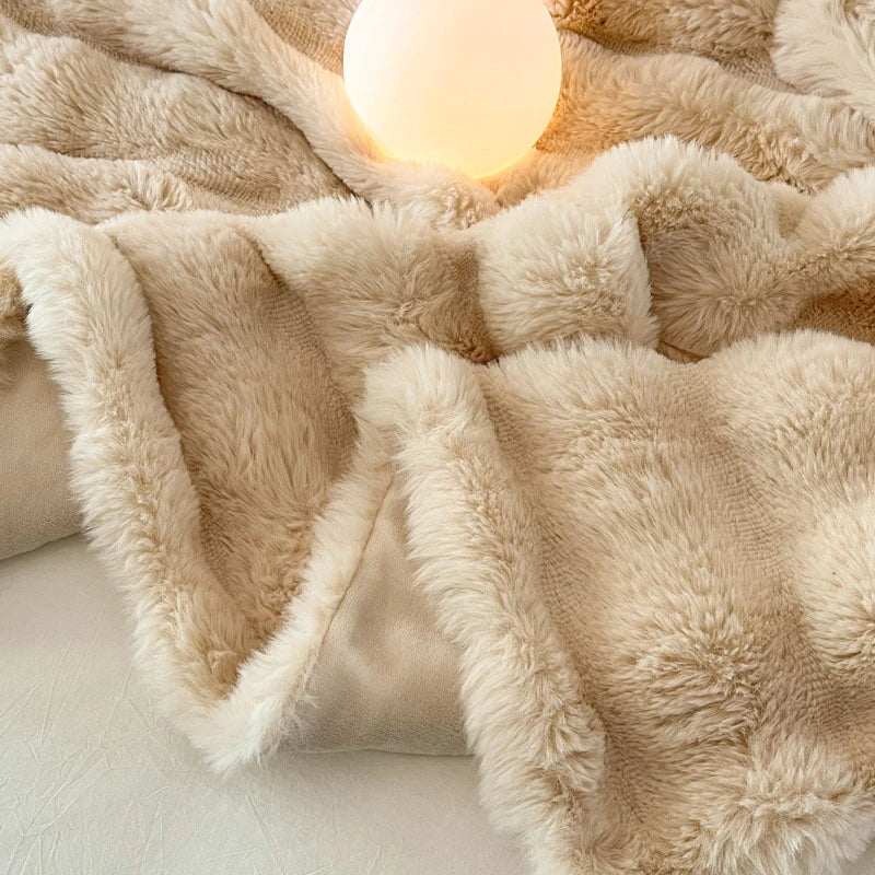 Luxury Faux Fur Rabbit Fur Thickened Blanket, Winter Soft Blanket Throw for Home Bed Sofa Cover 100X150cm 150X200cm 200X230cm-Serilas