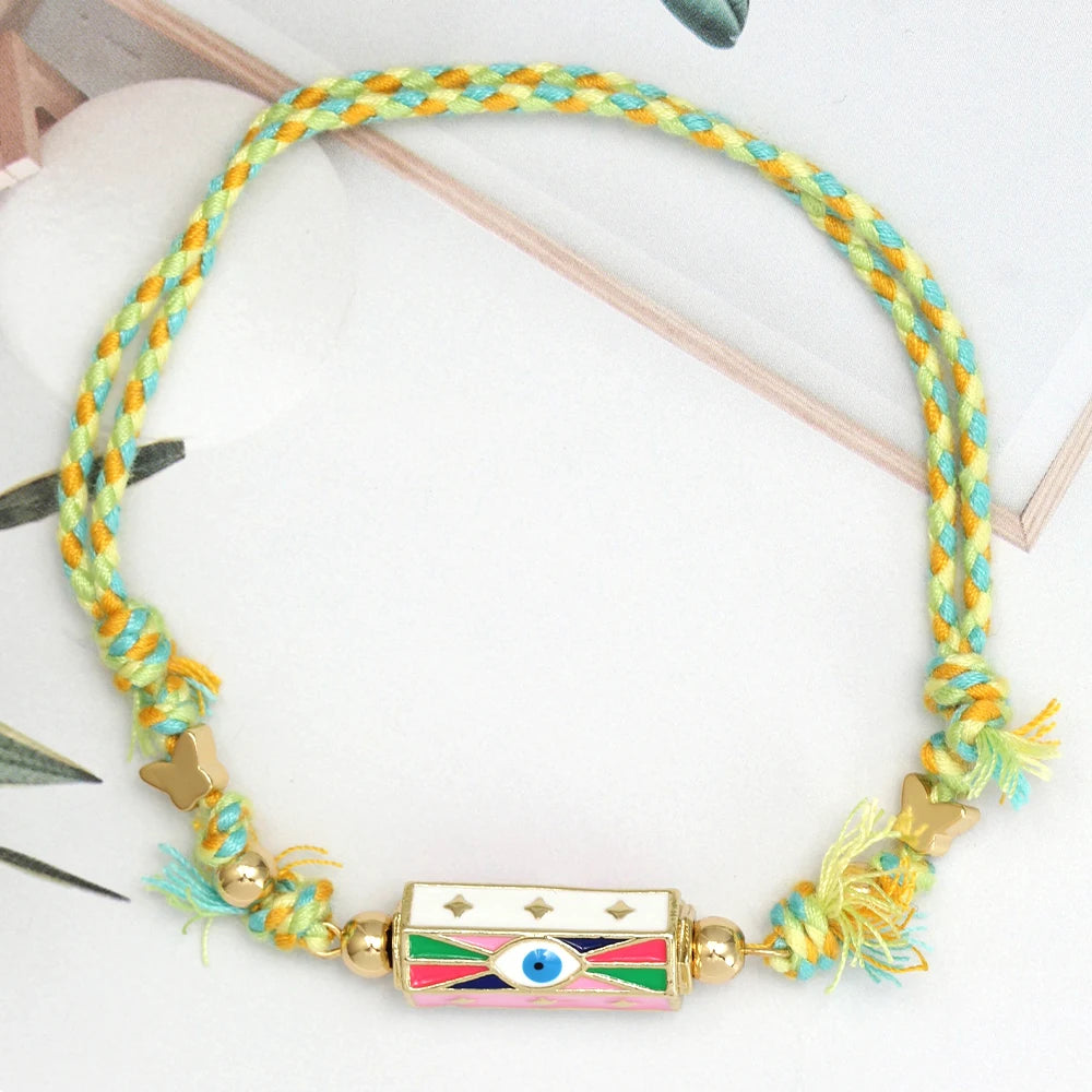 Lucky Eye Copper Enamel Turkish Evil Eye Charm Bracelet DIY Adjustable Rope Chain Bracelet for Women Men Girls Fashion Jewelry-Serilas
