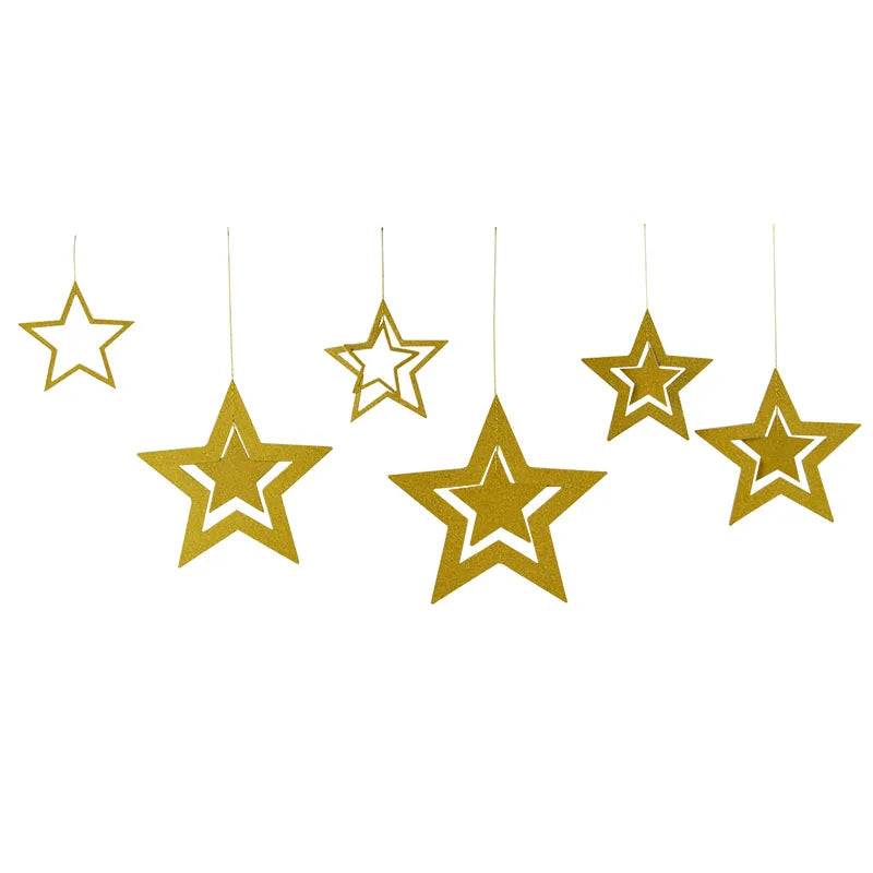Rose Gold Hollow Star Paper Garlands Banner Hanging for Wedding Christmas Decorations Kids Birthday Party Supplies Baby Shower-Serilas