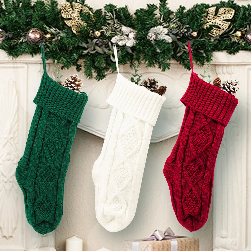 Large Christmas decorations Christmas stocking gift bag Knitted Christmas pendant Cross border woolen Christmas stocking-Serilas