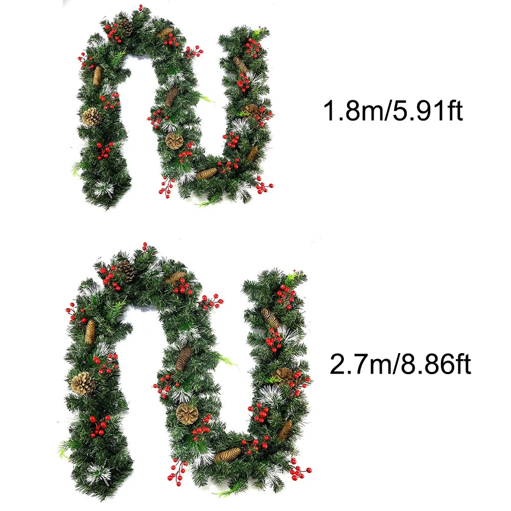 9 FT Long Christmas Garland Flexible PVC Hanging Pendant Artificial Christmas Garlands with Bowknot for Stairs Railing Fireplace-Serilas