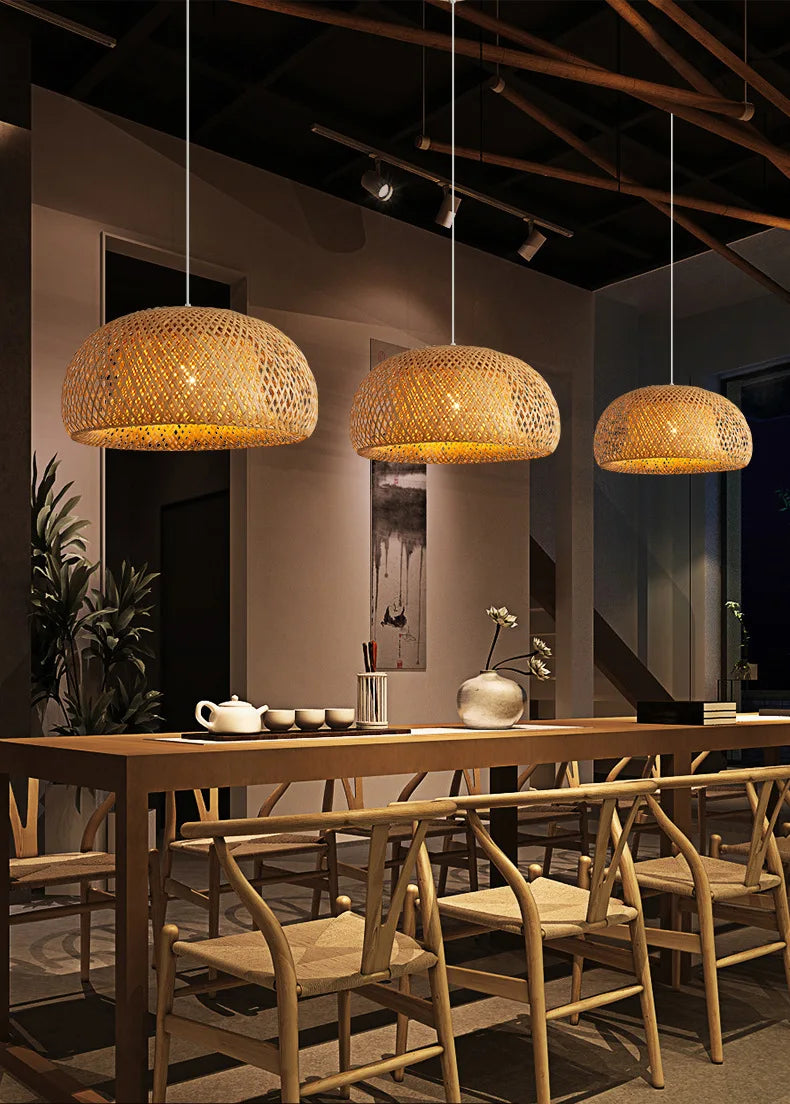 BambuAura™ Hand-Woven Bamboo Rattan Pendant Lantern