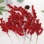 Christmas Red Berries Branch  Artificial Holly Berry Stamen Wreath DIY Foam Fake Flower Ornaments for Xmas Tree Party Home Decor-Serilas