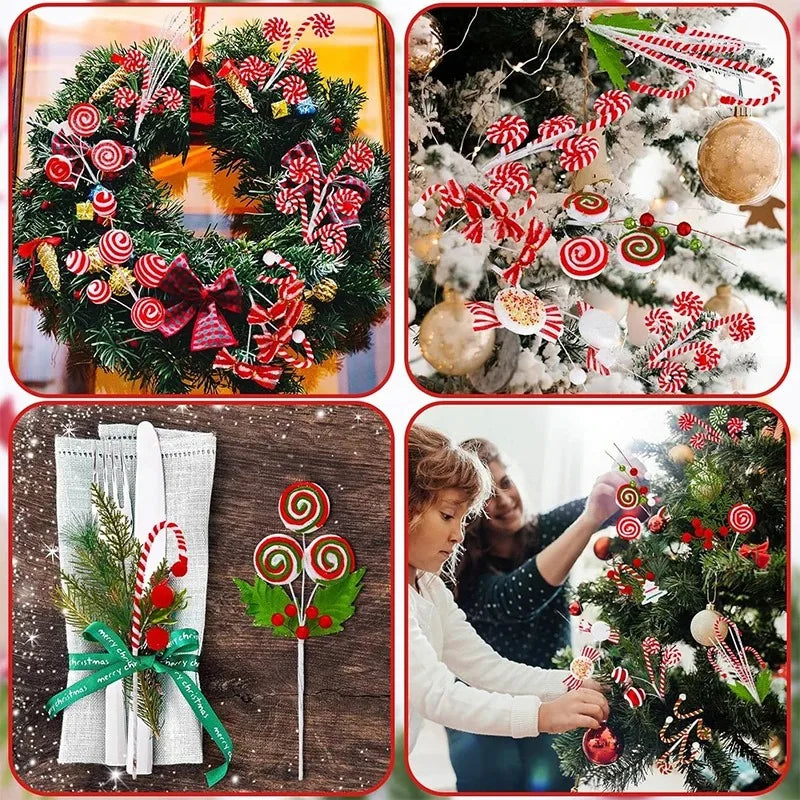 Christmas Decorations Candy Snow Berries Artificial Bouquet Xmas Tree Pendant Ornament Home Decor New Year 2025 Gift Accessories-Serilas