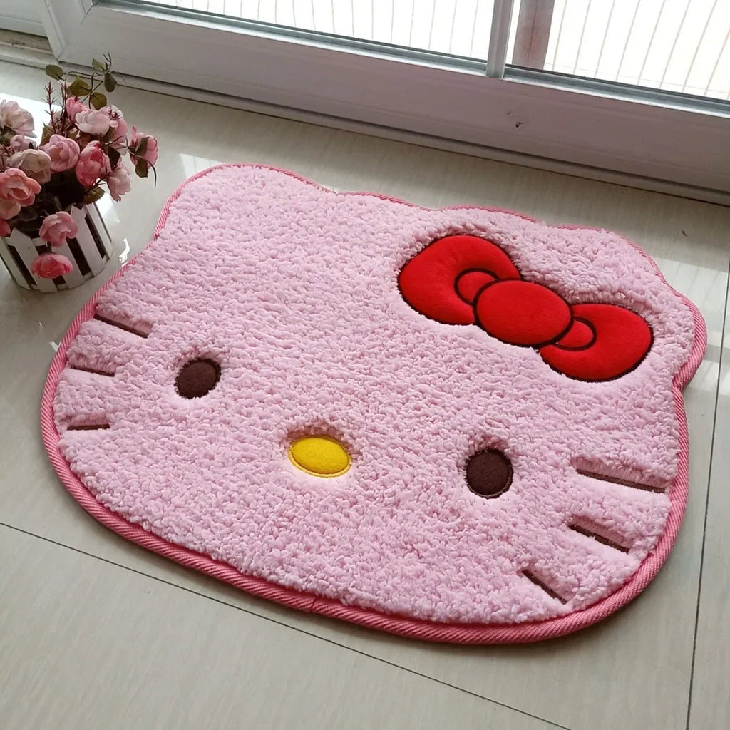 50x60cm Kawaii Hello Kitty Cartoon Rug Anime Kt Cat Plush Floor Mat Bathroom Non-Slip Carpet Car Cushion Soft Living Room Decor-Serilas
