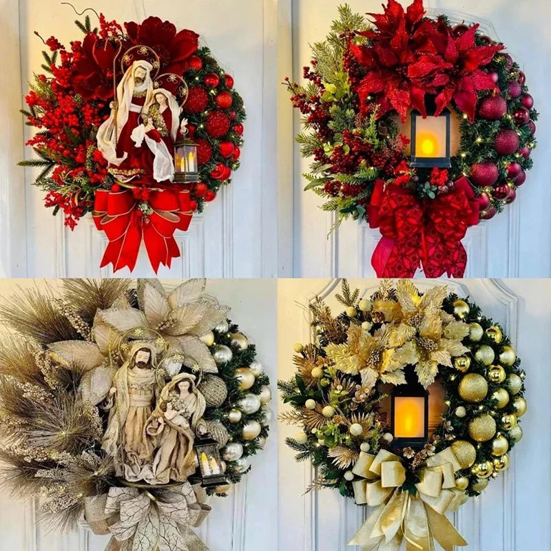 Christmas Wreath for Front Door Red Gold Window Wall Door Decorations 2024 Christmas Garland Ornament Guirnalda Navidad-Serilas