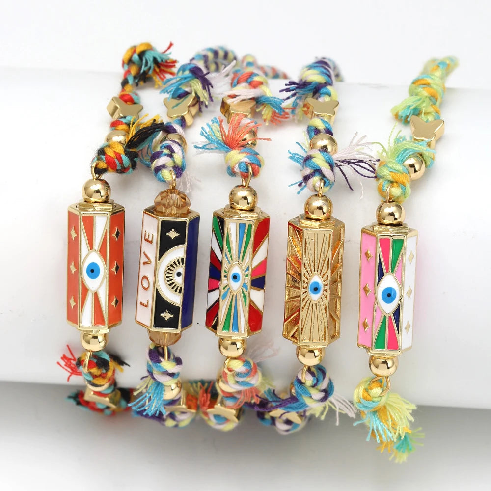 Lucky Eye Copper Enamel Turkish Evil Eye Charm Bracelet DIY Adjustable Rope Chain Bracelet for Women Men Girls Fashion Jewelry-Serilas