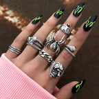 7Pcs/Set New Retro Hip-hop Dark Style Skull Spider Infinity Ring Creative Personal Metal Snake Ring Set-Serilas