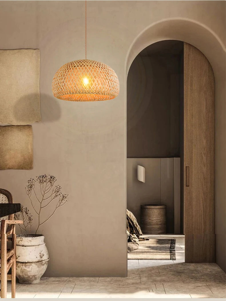 BambuAura™ Hand-Woven Bamboo Rattan Pendant Lantern