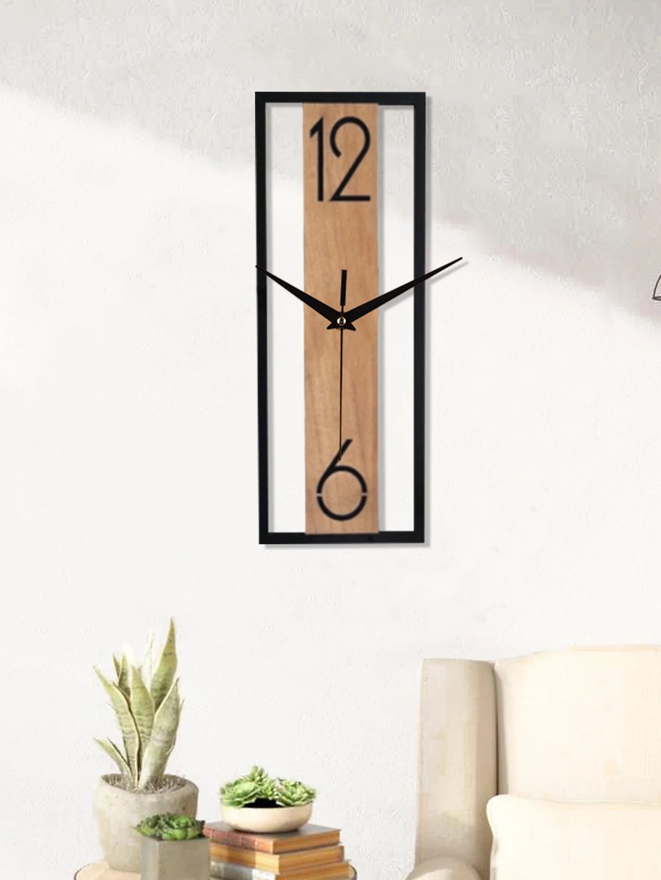 Rectangular wood grain wall clock for quiet decoration in homes and offices used in living rooms bedrooms and dining rooms-Serilas