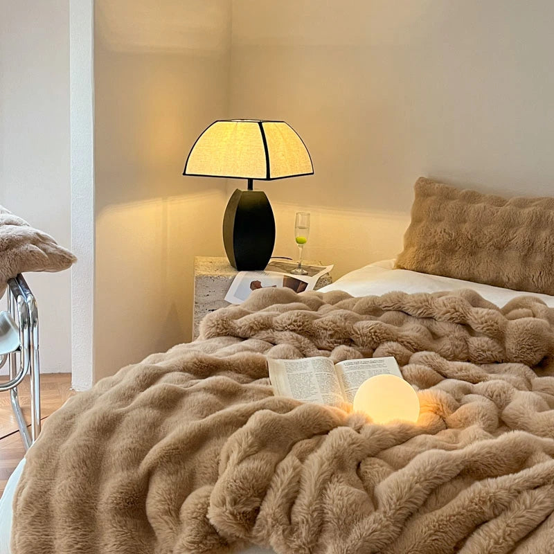 Luxury Faux Fur Rabbit Fur Thickened Blanket, Winter Soft Blanket Throw for Home Bed Sofa Cover 100X150cm 150X200cm 200X230cm-Serilas